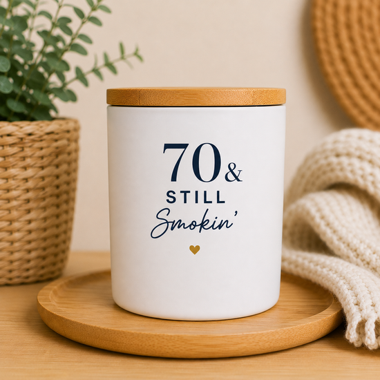 Worth Celebrating • 70 & Still Lighting up the Room | Milestone Birthday Candle | Clean-Burning Coconut Wax Candle | 11 oz