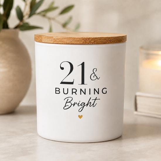 Worth Celebrating • 21 & Burning Bright • Milestone Birthday Candle | Clean-Burning Coconut Wax Candle | 11 oz